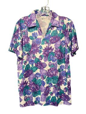 Vintage Floral Collared Short Sleeve Top